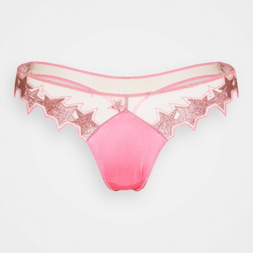 FLEUR DUL MAL Super Star satin and embroidered stretch-tulle Thong